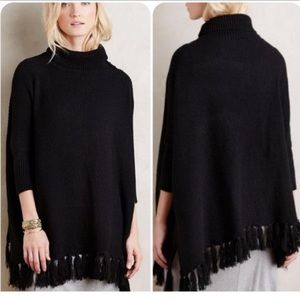 Anthropologie Black Poncho Fringe Sweater